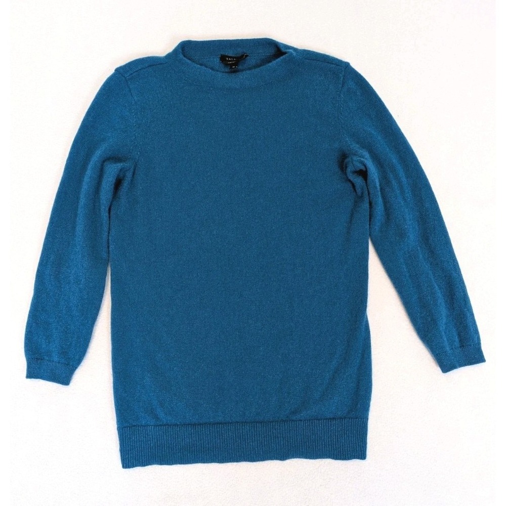 Talbots Pure Cashmere Sweater Women's XS Blue Crewneck 3/4 Sleeve Soft Pullover